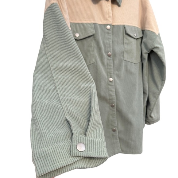 Thread & Supply Corduroy Shacket Jacket Sage Green Tan Colorblock Oversized S - Picture 4 of 7